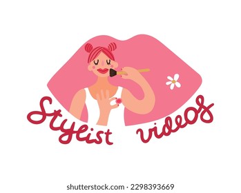 Video blogger composition with emblem ornate text and cartoon style human character of vlogger vector illustration