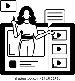 video blogger Concept, vlogger or Video on Demand vector black icon design, Proactive Orientation symbol, Biographical Factors Style of life Sign, Hobbies and Interests stock illustration