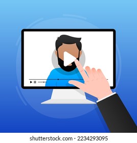 Video blogger, internet blogger recording media content. Watching a video internet. Vector illustration.