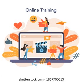 Video blogger online service or platform. Share video content in the internet. Idea of social media and network. Online training. Isolated flat vector illustration