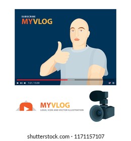 Video blogger, player screen, chanel logo and digital camera illustration.
Video blog design template. Digital social media vector concept.