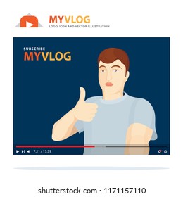 Video blogger, player screen and chanel logo illustration.
Video blog design template. Digital social media vector concept.