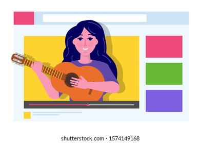 Video blogger, Video tutorials, web vlog,  blog online concept. People On Internet Video.  Tuber character. Vector illustration.