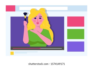 Video blogger, Video tutorials, web vlog,  blog online concept. People On Internet Video.  Tuber character. Vector illustration.