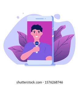Video blogger, Video tutorials, web vlog,  blog online concept. People On Internet Video.  Tuber character. Vector illustration.