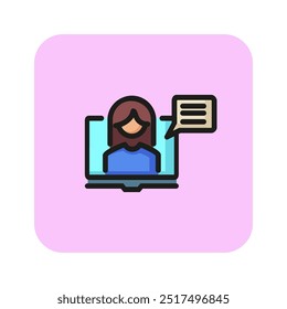 Video Icono de línea de Vector de blogger. Video Charla, discurso, ídolo. La Ilustración vectorial se puede utilizar para temas como las tecnologías modernas, el blogueo, Internet