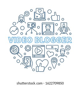 Video Blogger vector round concept illustration in thin line style