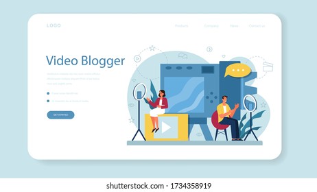 Video blogger web banner or landing page. Share content in the internet. Idea of social media and network. Online communication. Set of isolated flat vector illustration