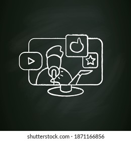 Video blogging chalk icon. Video content maker sign. Vlog and vlogging concept. Vlogger channel streaming design element. Content making and sharing. Isolated vector illustration on chalkboard