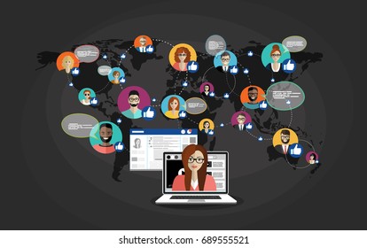 Video blogging concept. Live chat. Online Chat with Social Network. Flat design vector illustration concepts. Concepts web banner and printed materials.