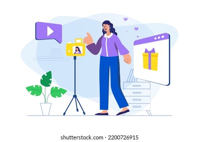Video blogging concept with people scene. Vector illustration
