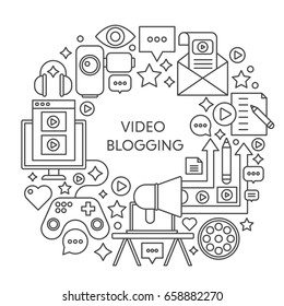 Video blogging thin line vector concept illustration. Stroke outline poster, template for web.