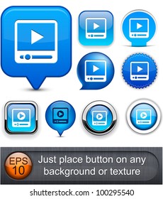 Video blue web buttons for website or app. Vector eps10.