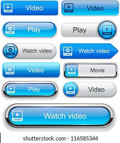 Video blue web buttons for website or app. Vector eps10.