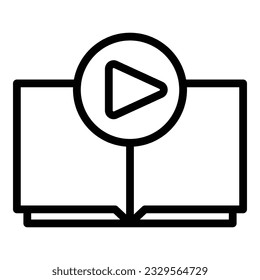 Vector de contorno de icono del libro de vídeo. Computadora en línea. Estudio de chat