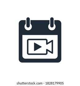 Video broadcast calendar. Vector icon isolated on white background.