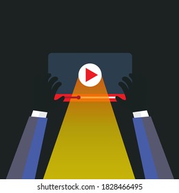 video broadcasting and live streaming concept. Button, red symbols for TV, news, movies, shows - stock vector