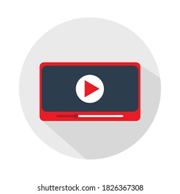 video broadcasting and live streaming icon. Button, red symbols for TV, news, movies, shows - stock vector