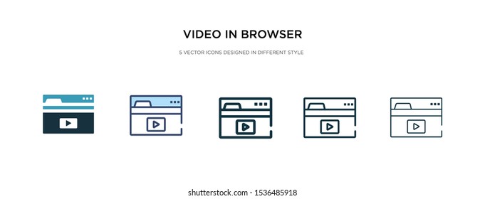 video in browser icon in different style vector illustration. two colored and black video in browser vector icons designed filled, outline, line and stroke style can be used for web, mobile, ui