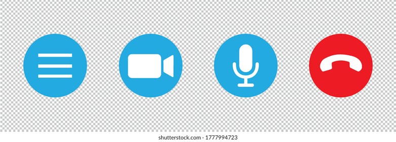 Video cal icon set for screen template for online video app on checked transparent background. Vector illustration. Eps 10 vector file.