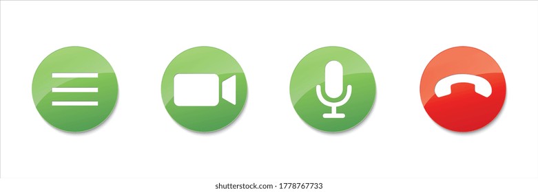 Video cal icon set for screen template for online video app in glossy style on white background. Vector illustration. Eps 10 vector file.