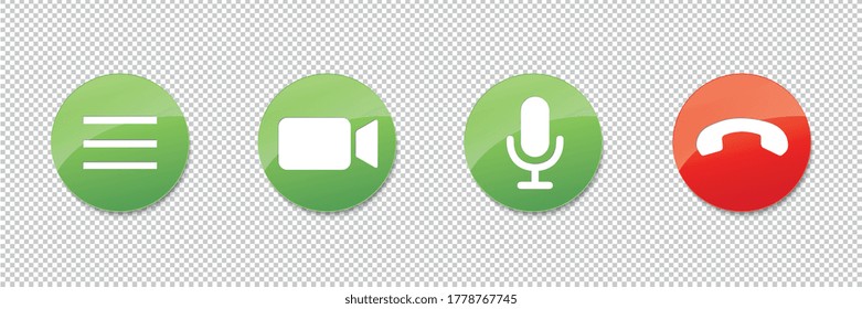 Video cal icon set for screen template for online video app in glossy style on checked transparent background. Vector illustration. Eps 10 vector file.