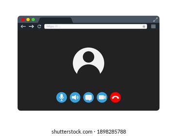 Video cal screen template. Video calling conference in browser window. Interface digital communication. Vector illustration EPS10.
