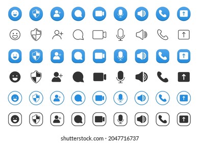Iconos de la interfaz de la aplicación de videollamadas en un diseño plano. Ilustración del vector