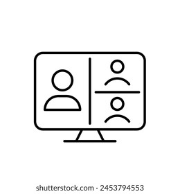 Video call app interface with multiple user avatars. Group video chat, online meeting. Pixel perfect vector icon