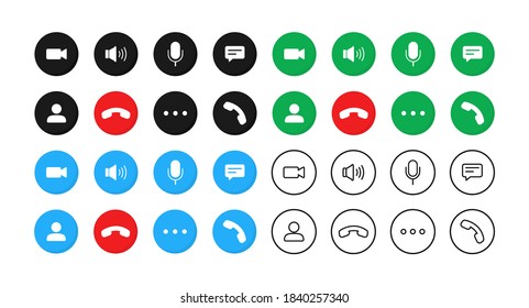 Video call buttons set. Collection of internet conversation buttons. A set of video communication elements.