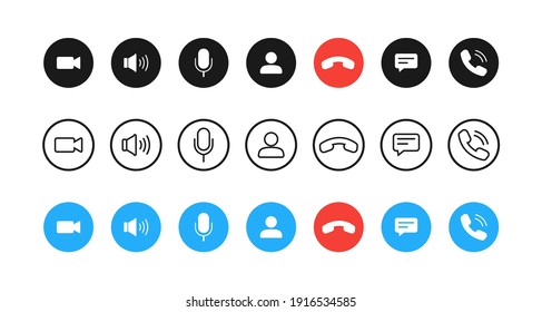 Video call buttons set. Collection of internet conversation buttons. A set of video communication elements.