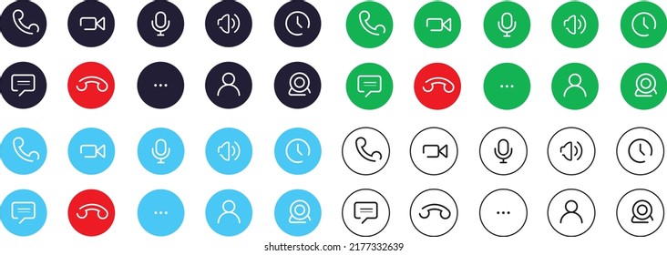 Video call buttons set. Collection of internet conversation buttons. A set of video communication elements.