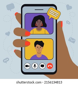Video Llamada De Smartphone En La Ilustración Del Vector De Mano En Estilo Plano
