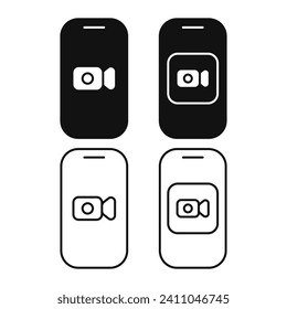 video call camera icon on smartphone line shape icon set vector flat illustration