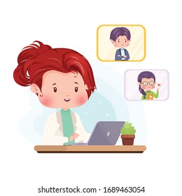 Video Call Character Concept  Vector Illustration Physical Social Distancing
