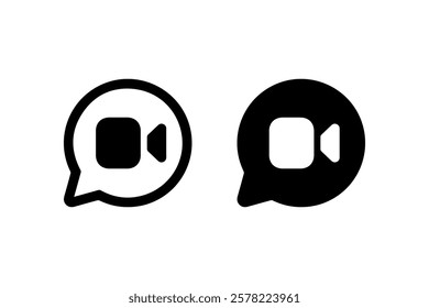 Video Call Chat Icon in Black and White vector