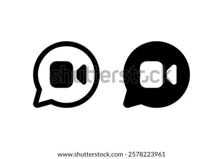 Video Call Chat Icon in Black and White vector