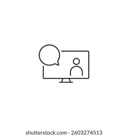 Video call chat icon in simple line design for digital communication apps.