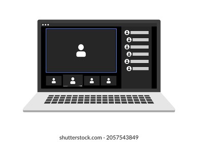 Videollamada con chat en pantalla portátil. Seminario web en línea, reunión.