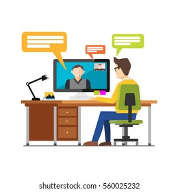 Video Call Chatting Communication Concept. Web Camera Video Call, Online Conference Concept Illustration For Web Banner, Web Element Or Infographics Element.