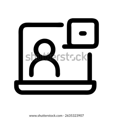 Video call communication icon. Screen with faces enabling virtual meetings.