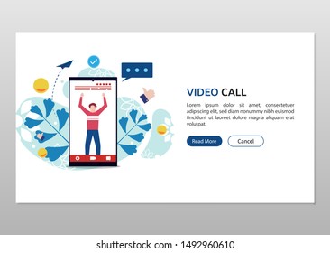 video call concept. man character on phone screen doing video chatting. vector illustration