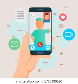 Video call concepts with smartphone vector illustration with flat style