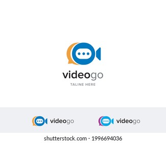 Video Call Conference Logo With The Bubble Chat. Video Steraming. Video Symbol Icon Perfect For Logo App