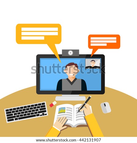 Video call or conference on computer. Web binar or web tutorial concept. 