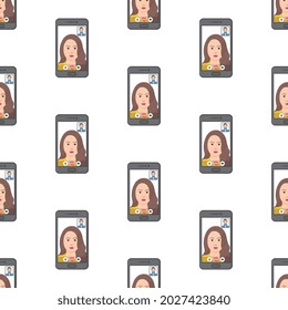 Video Call Conference Seamless Pattern On A White Background. Online Meeting Theme Vector Illustration