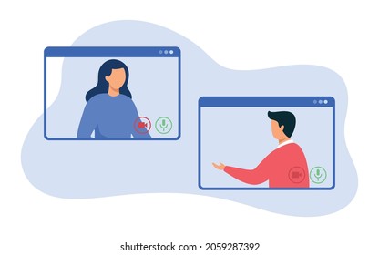 Video call conference vector illustration concept. Video call conference, working from home, social distancing, business discussion, and job interview. Isolated in the background.