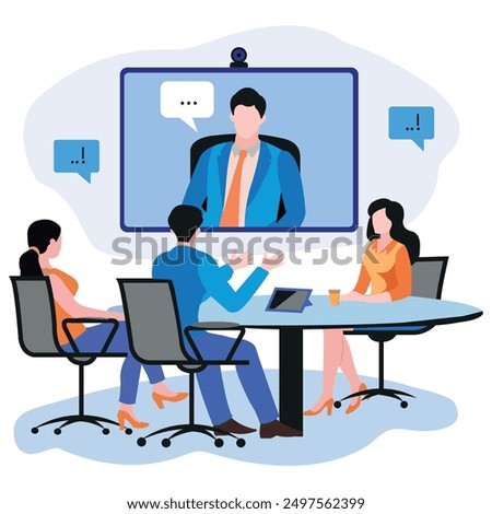 Video call and conference vector illustration with young multinational people online, smartphone screens. Virtual meeting and internet teamwork concept. Video call vector banner with diverse students 