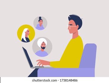 Video call conference, working from home, social distancing, business discussion