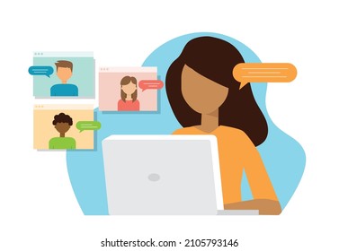 Video call conference, working from home, social distancing, business discussion on the laptop screen